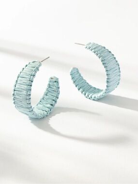 NWT- Uncommon James Light Blue Raffia Wrap Hoop Earrings